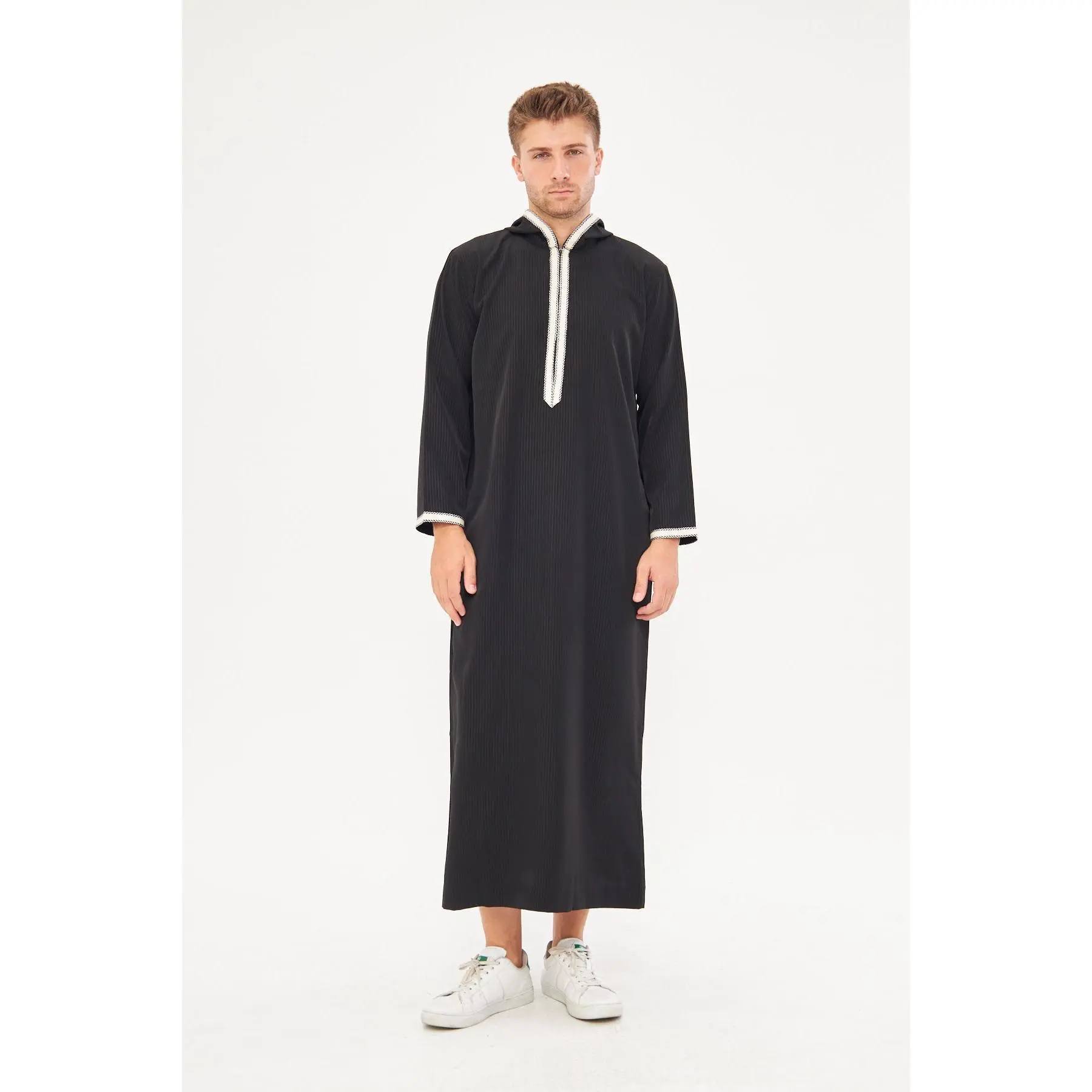 Moroccan Long Sleeve Thobe - Black