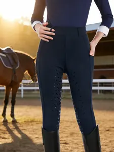 Women's Horse Pattern Silicone Pocket Design Riding Jodhpurs, Casual Comfy Breathable Athletic Stretchable Stretchy Skinny Pants for Equestrian, Ladies Sportswear for All Seasons, Shaping Leggings