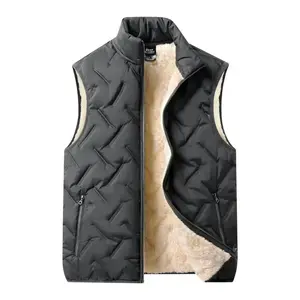 Men's Autumn Winter Warm Vest Fleece Lined Wool Regular Fit Polyester Zipper Design Easy Care Casual Style Medium Solid Color Cardigan Round Neck zip-up outerwear Menswear Tops Beige Grey Sleeveless