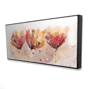 360 Stand Orange Framed Canvas Wall Artwork - 24x48 in. Nature Floral 4 Little Flowers Home Decor, Ideal Gift for Home Supplies, Posters & Prints