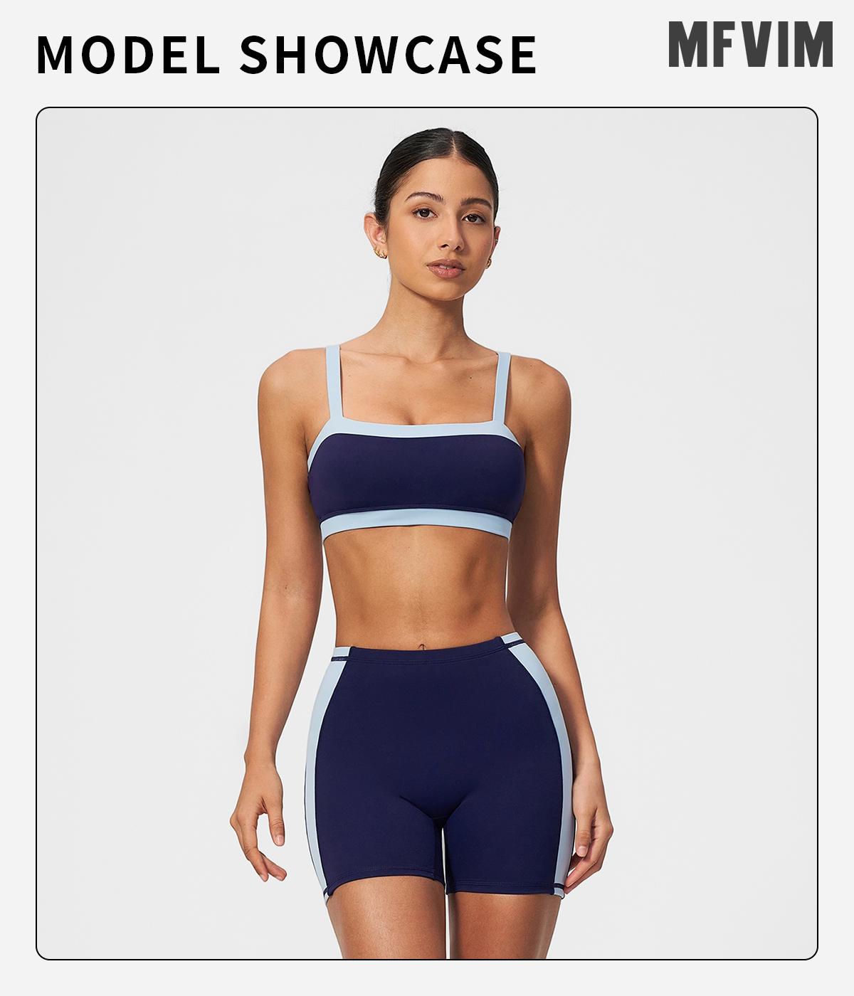 MFVIM Women’s slimming slim-fit color-block fitness set: square-neck thin-strap sports tank top with a beautiful back design, high-waisted tummy control and butt-lifting three-inch yoga shorts set,travel essentials,camping essentials