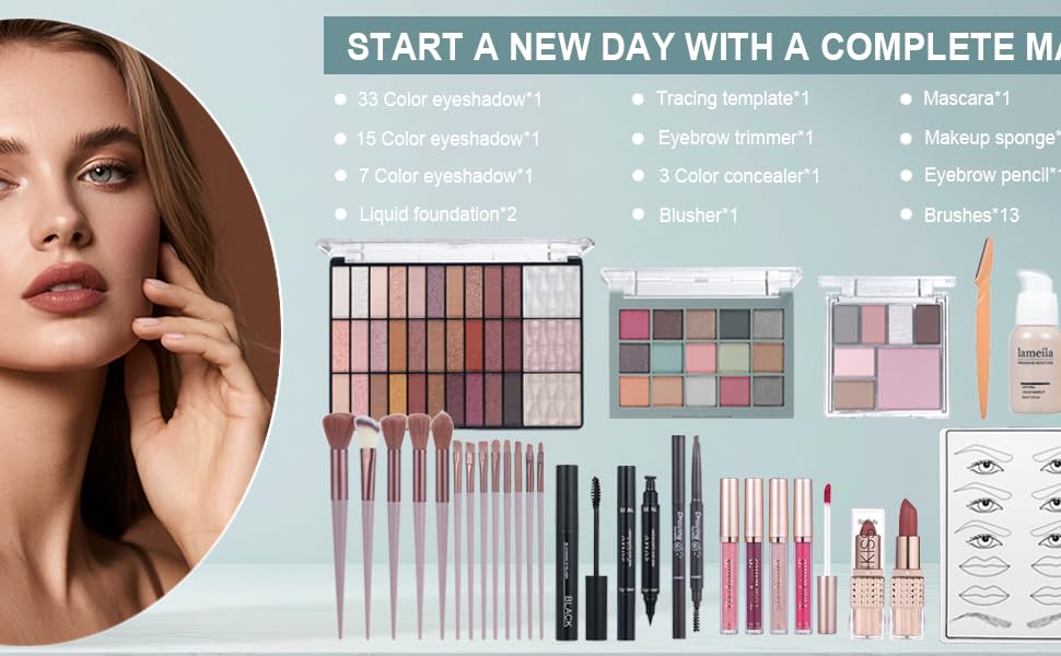 All in One Makeup Kit for Women Full Kit, Makeup Gift Set for Girls & Teen, Travel Makeup Set, Professional Makeup Kit Includes lash Clusters Kit Eyeshadow Lipstick Brow Pencil Eyeliner Brush Set