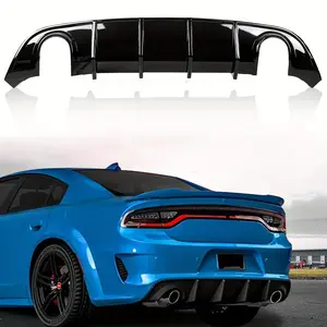 [Glossy Black] Rear Diffuser For Dodge Charger |   2015 2016 2017 2018 2019 2020 2021 2022 2023 |   Base Trim V2 Style |   Glossy Black PP |   Bumper Spoiler Lip Lower Valance