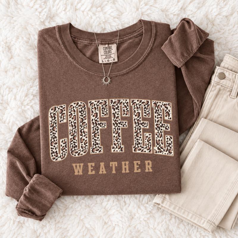 Comfort Colors Retro Coffee Weather Long-sleeve Shirt, Fall Coffee Lover Gift, Cute Fall Long-sleeve, Pumpkin Spice Shirt, Thanksgiving Long-sleeve,