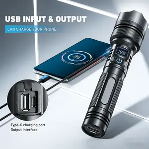 Mini Strong Flashlight 2000LM LED with charging Phone function Digital display of power, Rechargeable，Zoomable, , X4Waterproof, Adjustable Brightness Flash Light for Outdoor, Emergency, Camping Accessories Zoomable Rechargeable