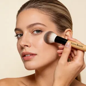 Viora Beauty Round Head Foundation Brush with Vegan Bristles for Flawless Base Blush & Contour Application Ultra-Soft High-Density Gradient Synthetic Bristles Ergonomic Handle