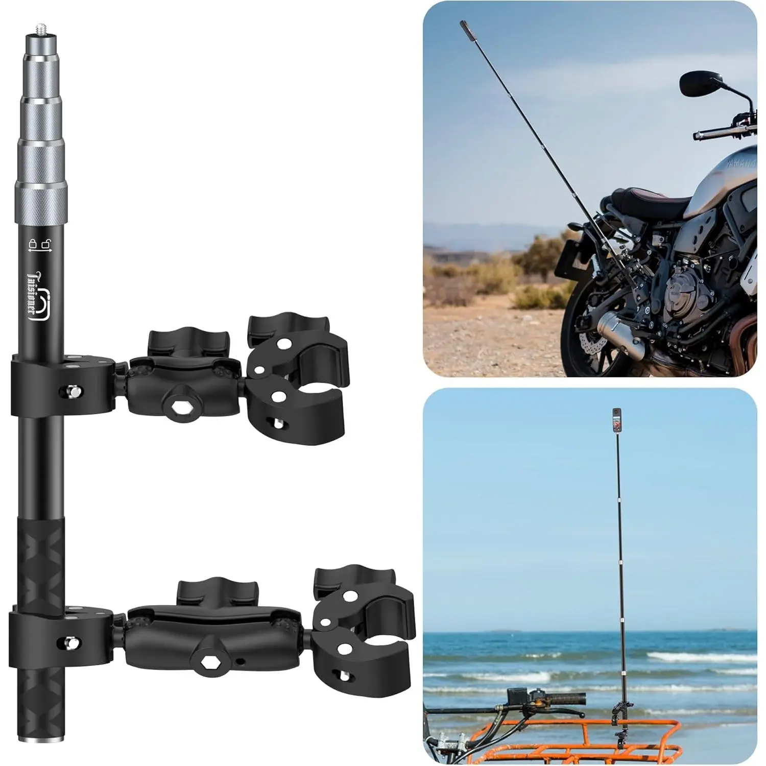 Handlebar Double clamp Mount with 59" Invisible Selfie for insta360 X5/X4/X3/X2/XONE/GO2/3(Locking Anti-Fall Version)
