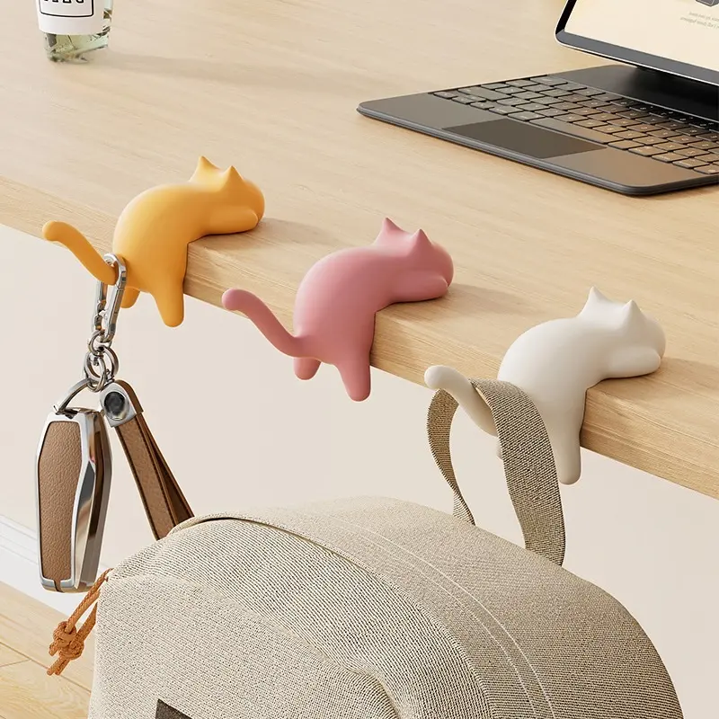 Cute Cat Tail Hook, No-Drill Bag Holder, Lovely Lazy Pet Design, Desk Storage Hook for Bags & Accessories-MM1