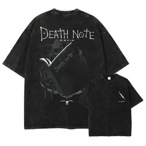 Anime D-Death N-Note T Shirt Oversized Vintage Washed Yagami Light T-shirts Streetwear Short Sleeve Manga Amane Misa Tops Tees