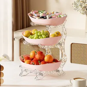 Three-Tier Fruit Basket with Stand, Detachable Snack/nut/cake/dessert/vegetable Storage Box, Perfect Kitchen Counter Organizer