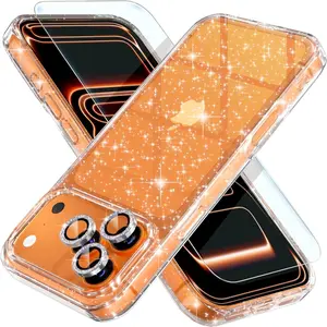 Compatible for iPhone 17 Pro Max Case, Women Clear Glitter Bling Sparkly Case, [3 x Camera Lens Protectors] [2 x Tempered Screen Protectors] 6.9-inch (Glitter Clear)