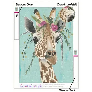 5D DIY Diamond Painting, Wreath Decor Giraffe With Perching Birds DIY Diamond Painting Set, Soft Blue-Green Background With Floral Accents, Canvas Wall Art, Home Decor Diamond Painting, Mosaic Kit, Crafts, DIY Your Own Wall Art