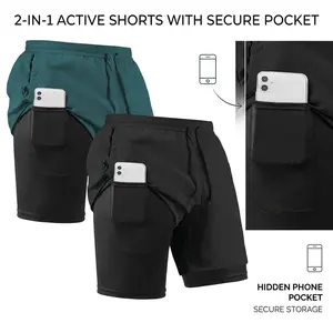2Pack Men’s 2-in-1 Gym Shorts Athletic Training Shorts with Inner Compression Liner Lightweight Workout Shorts for Running, Outdoor Sports Gym Outfits