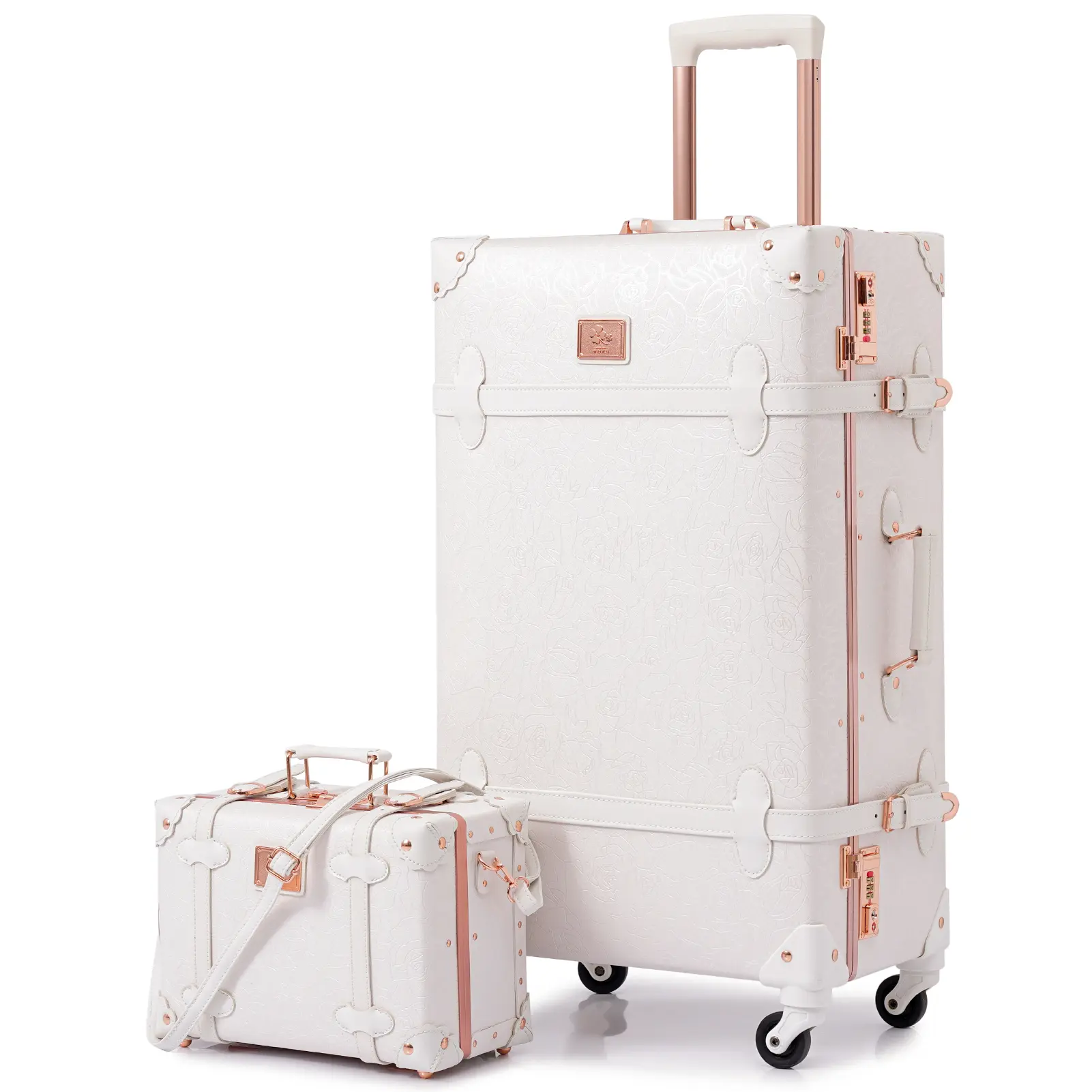 urecity Vintage Luggage Set, 2-Piece Retro Leather Suitcase for Women, Stylish Travel Luggage with Spinner Wheels and Beauty Case, Elegant Designer Trunk Luggage