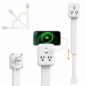 Outlet Extender Stick 17.2''–25.8'' Adjustable with USB C & 2 USB Ports, Electrical Outlet Extender with 2 AC Outlets, Flexible Rotat Plug for Multi-Angle Use in Home, Office, RV Tight Spaces