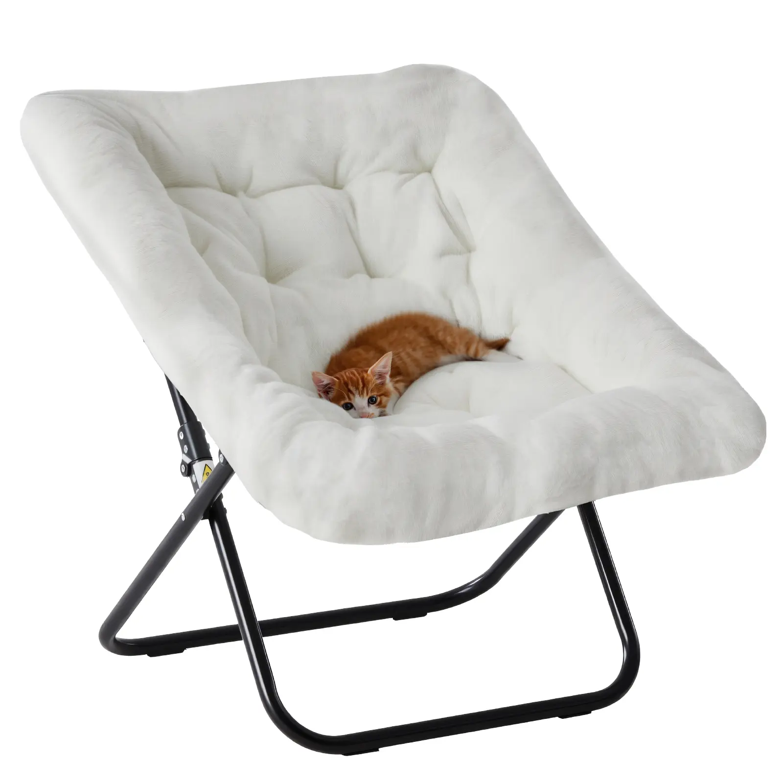 Sweetcrispy Cozy Rectangle Armless Legged Saucer Chair - Faux Fur Floor Lounge, Soft Thick Padded Seat, Sturdy Metal Frame, Folding Modern Indoor Furniture for Living Room Bedroom Reading, Armless Legged Chair, Cozy Floor Lounge, Metal Frame Feels Sturdy