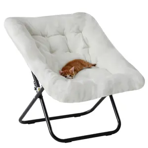 Cozy Rectangle LeisureChairs Faux Fur Living Room Reading Lounge Furniture Folding Comfy with Soft Thick Padded Seat Metal Frame Modern Style for Bedroom Home