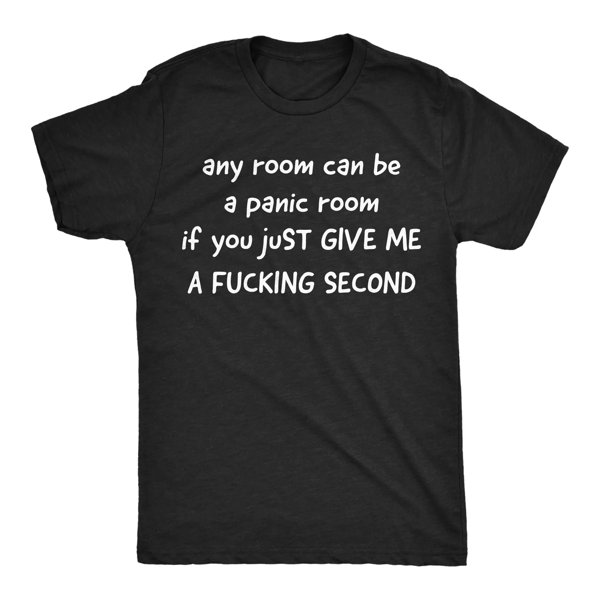 Mens Funny T Shirts Any Room Can Be A Panic Room Tee For Men Mens Funny T Shirts Cool Vintage Fashion T-Shirt Gift Classic Menswear offensive Apparel for Men Funny mental health Short Sleeve Novelty Tees for Black -
