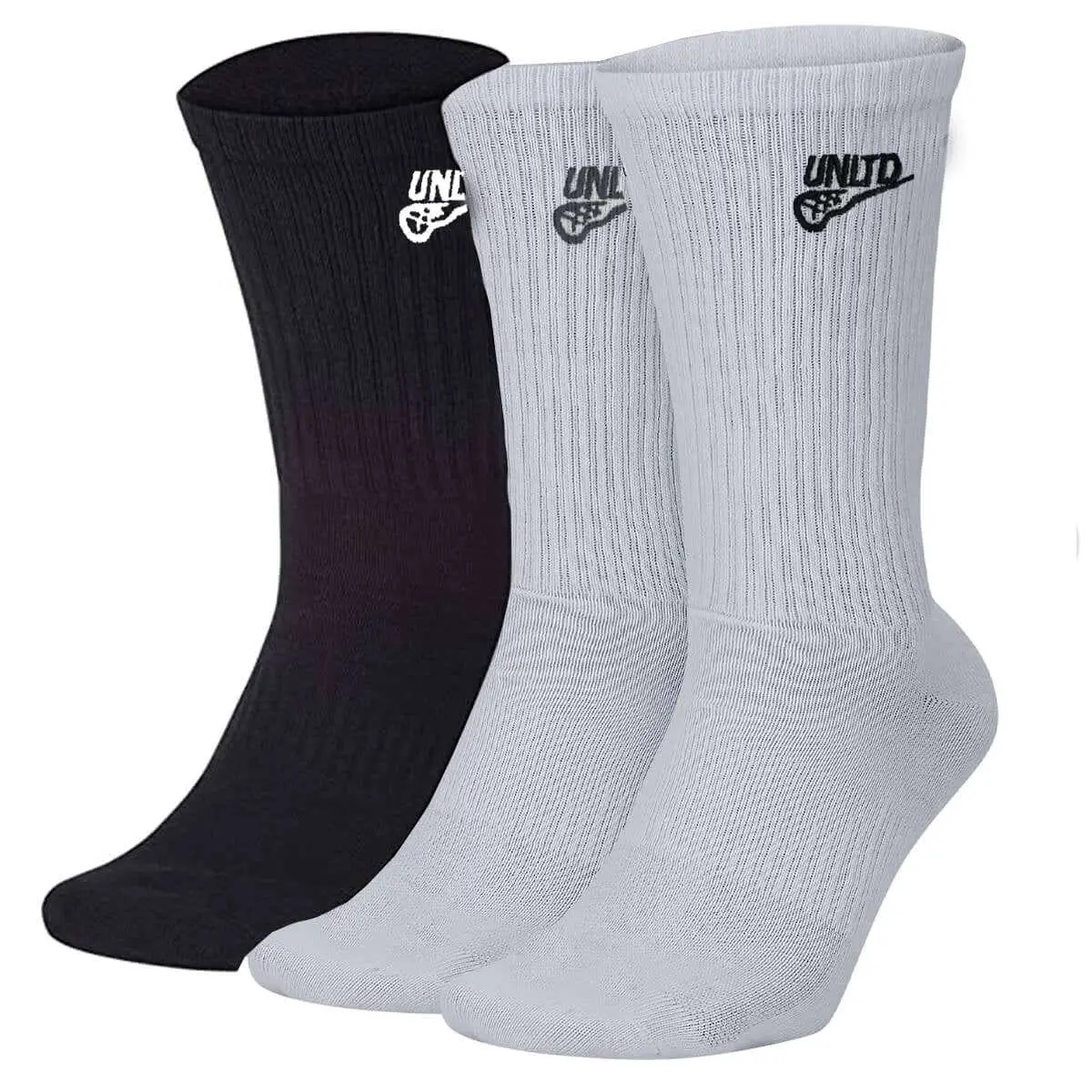 Athletic Crew Lacrosse Socks, 3 Pack Multicolor Mid Calf Style for Field Performance and Everyday Comfort, Lacrosse Unlimited, Athletic Sports Socks, Everyday Wear, Field Play, Athletic Performance Sports Socks