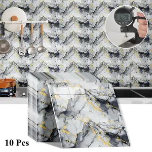 Self-Adhesive Marble Tile Stickers Set, Waterproof PVC Wall Decor, Durable Floor Tiles, Easy to Apply and Remove, Perfect for Living Room Kitchen Bathroom, Marble Pattern Sticker