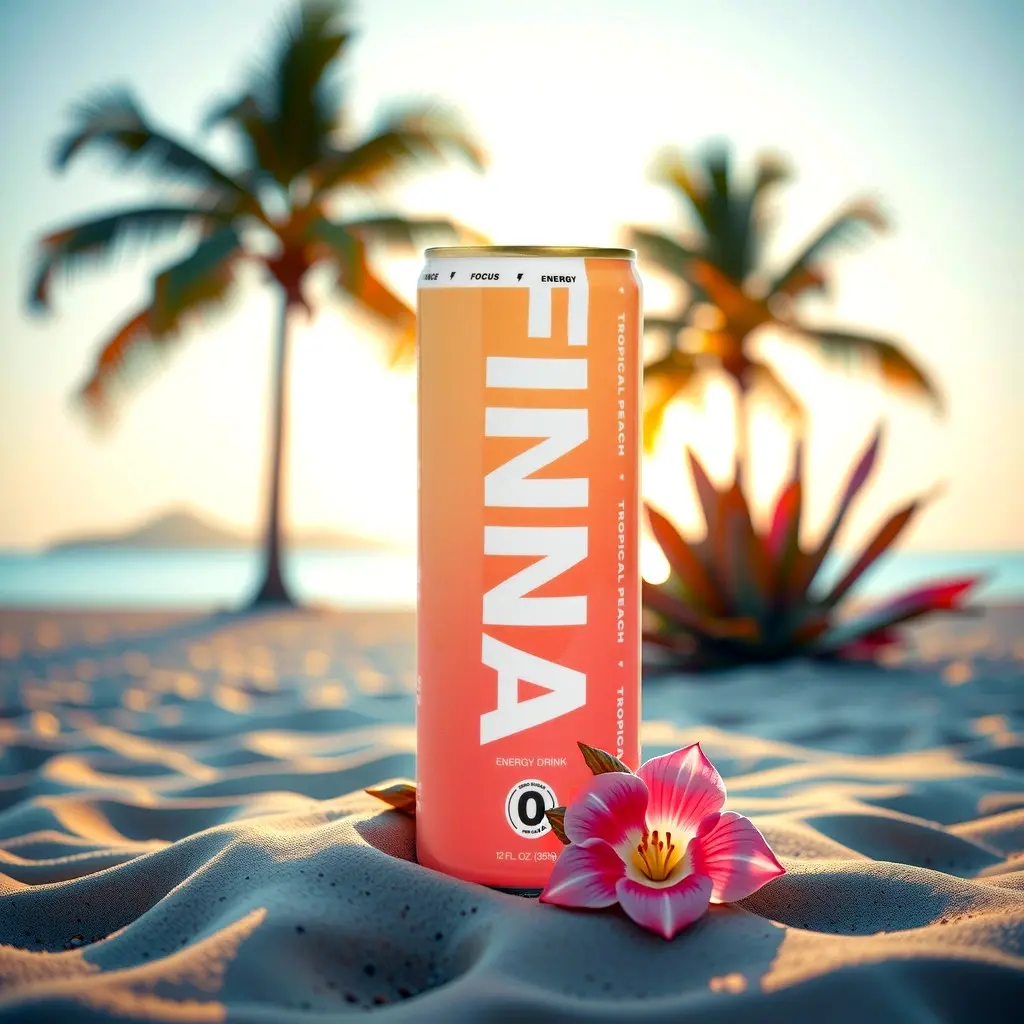 FINNA Clean Energy Drink – Lightly Carbonated, Less Preservatives, Low Calorie Formula for Focus & Vitality, No Jitters, Zero Sugar Energy Drinks for Productivity - Tropical Peach