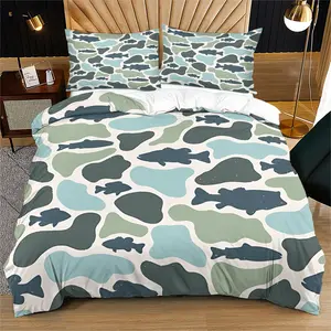 Camouflage Style Duvet Cover Set, Bed Sets Supplies, Soft Irregular Color Block Light Blue, Gray Contrast Camouflage Print Bedding Set, Includes 1/2 Pillowcases - without Core, Soft, Ideal for Minimalist Bedding Decor