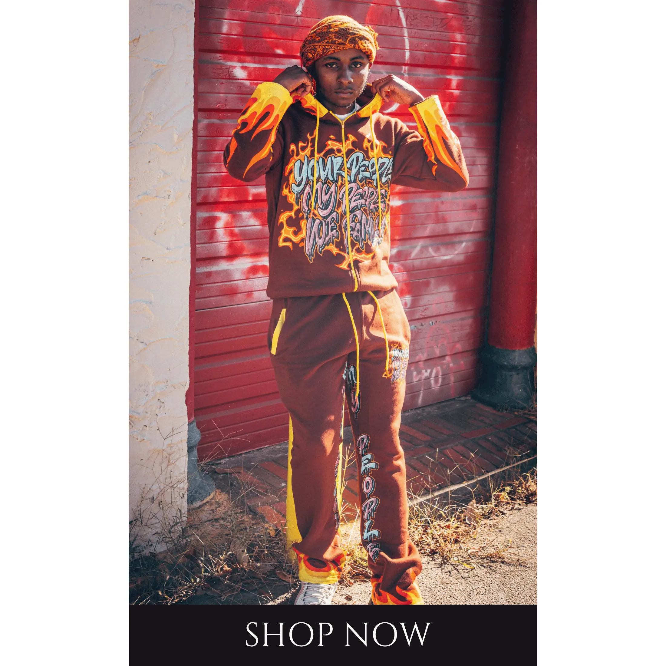 Brown Flame Fire Your People My People Jogger Set