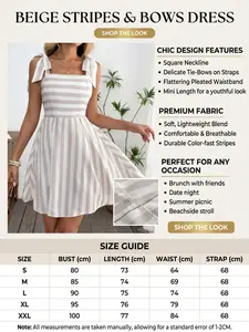 Women's Casual Striped Tie Front Cami Dress, Summer Vacation Dress, New Street Style Flowy Dress, Sweet Cami Dress for Women Sleeveless