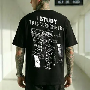 Mechanical Blueprint Graphic T-Shirt Technical Diagram Print Unisex Black Pullover