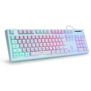 Gaming Keyboard USB Wired with Rainbow LED Backlit, Floating , Mechanical Feeling, Spill Resistant,  for , PS Series, Desktop, Computer, PC, Purple Blue