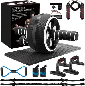 Ab Roller Wheel, 10-In-1 Ab Exercise Wheels Kit with Resistance Bands,  Mat, Jump Rope, Push-Up Bar -  Gym Equipment for Men Women Core Strength &  Exercise