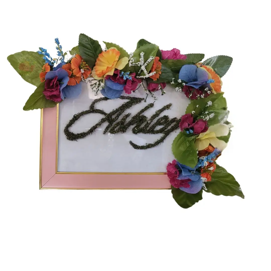 Decorative Floral Name Frames 5x7 Customizable Hand-Made Flower Gift for Home Decor - Garden Style, Single Rectangle Design Photo