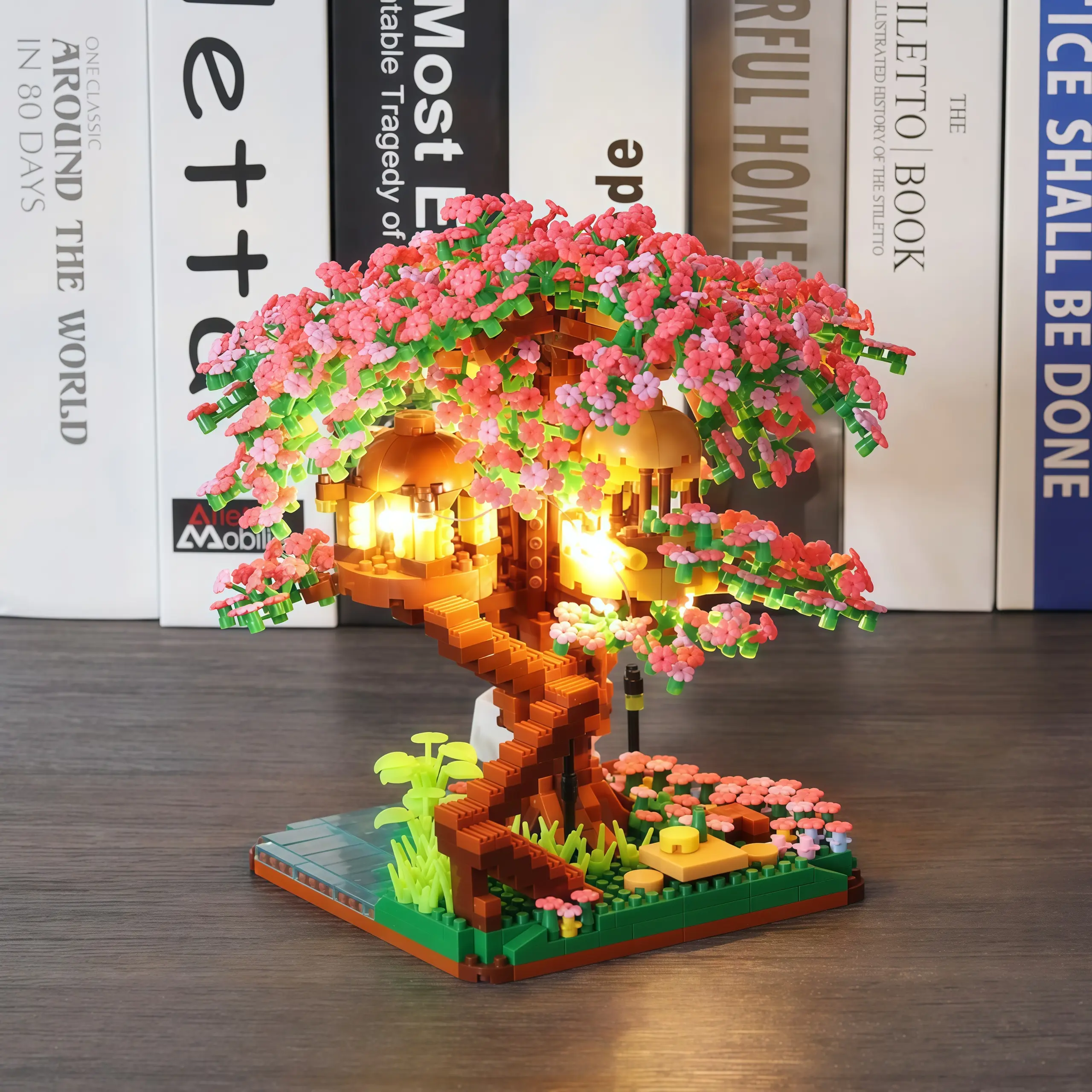 Sakura Tree House Fairy Tale STEM Building Blocks Kit - 2138 ABS Plastic Colorful Stacking Blocks, 3 Small Houses, Pond, Assembly Diagram, Construction Model, DIY Puzzle Toy for Ages 8+, Mother’s Day/Birthdays Gift