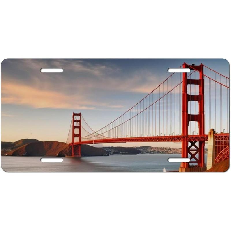 Golden Gate Bridge License Plate Frames for Women Universal Aluminum Us Car Tag Frame Personalized License Plate Cover with 4 Holes Cute Car Plates Frame Rustproof Front Plates Holder 6x12 Inches
