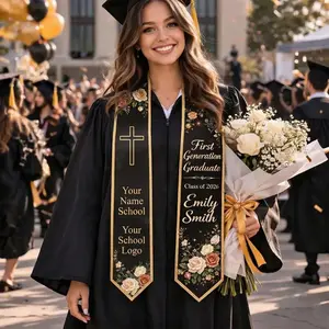 Personalized First Generation Graduation Stole, Christian Grad Sash Custom Name Class of 2026, Floral Cross Stole, College Grad Gift