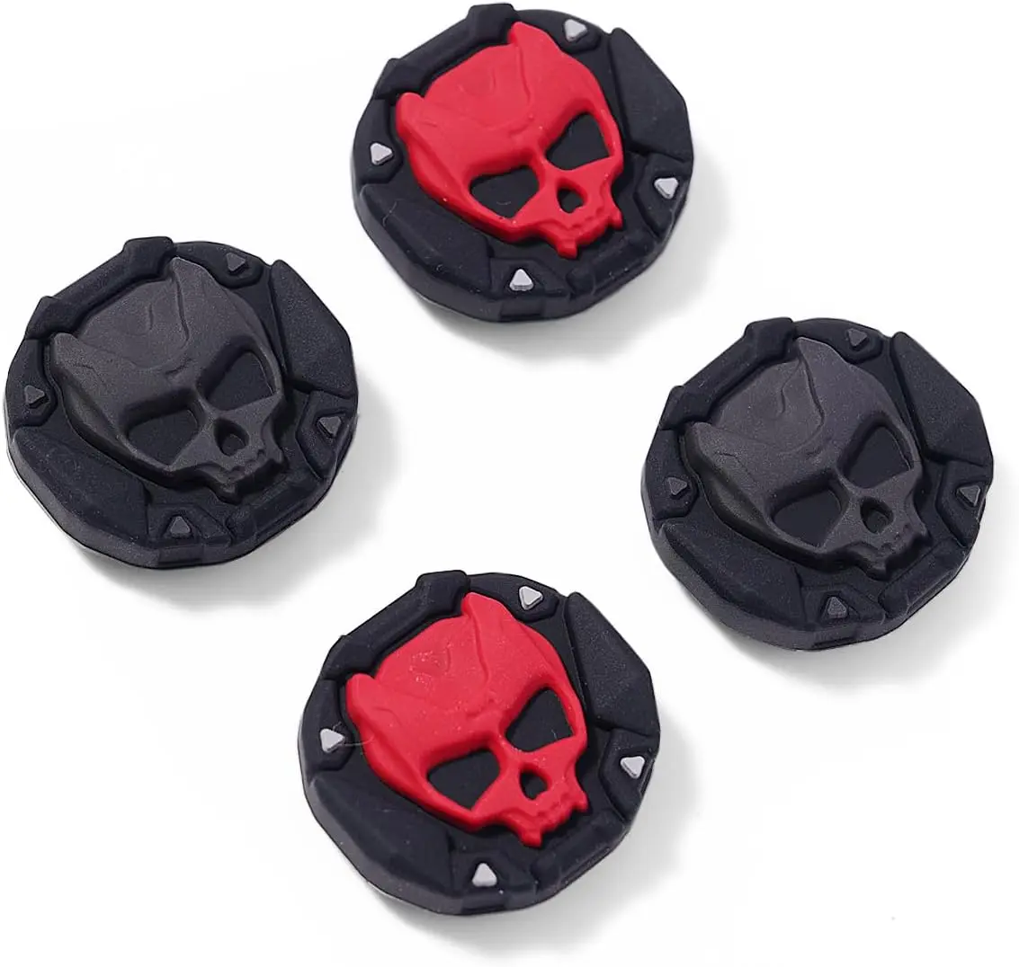 GeekShare Skull Anti-Slip Silicone Joystick Thumb Grips - 4pcs Black Red Game Accessories for Nintendo Switch 2, Switch 2025 Console Protection for Players, Soft Thumb Relief