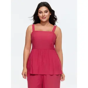 BLOOMCHIC Plus Size Fit And Flare Plain Shirred Tank Top [M-6X]2026 Summer Vibes Swimweek