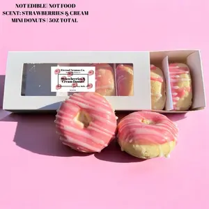 Strawberries & Cream Donut Wax Melts | MINI 5 Pack Realistic Donut Wax Melts | Strawberry Donut Wax Melts | Donut Wax Melts | Strawberries And Cream Scented Candle | Decor Made-To-Order