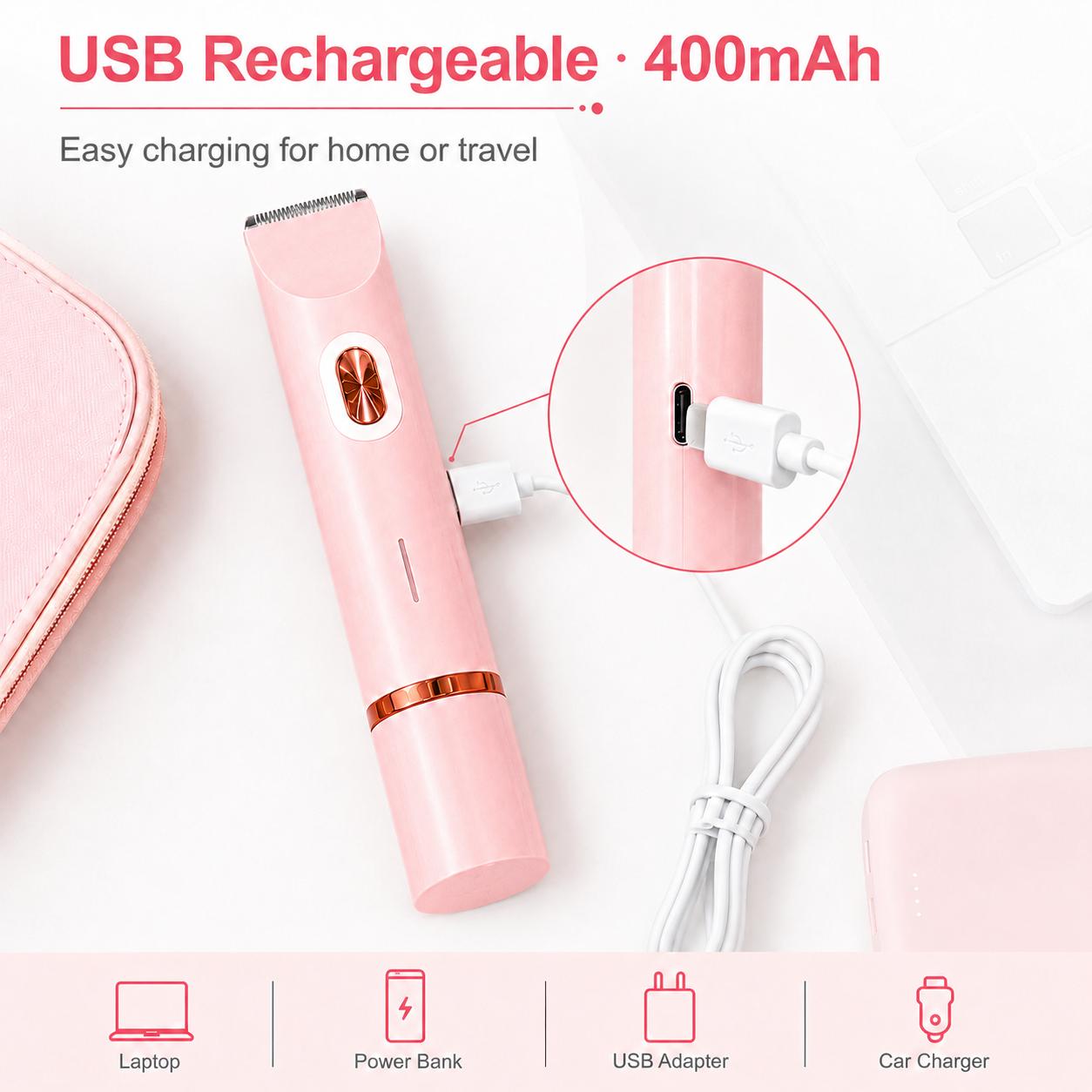Bikini Trimmer for Women, Electric Shaver & Razor 2-in-1 Body Hair Removal, Rechargeable Dual Head Epilator for Pubic Hair, Face & Legs, Smooth Skin Summer Gift