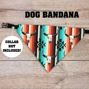 Aztec Cattle Dog Bandana - Over The Collar - COLLAR NOT INCLUDED!  Pet Accessories, Cat Bandana, Handmade, Gifts For Pets, Animal, Doggy, Puppy, Western, Cow, Cactus, Boots