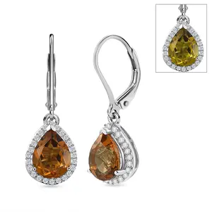 Autumn Alexite and White Zircon 3.50 ctw Fallfire Regal Earrings in Platinum Plated