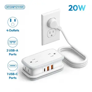 Travel power strip, 7-in-1 mini portable essential for cruise ships, 4 AC power sockets+3 USB ports (supporting USB-C fast charging 65W/15W), 4-foot winding extension cord, suitable for home office, perfect gift for travel essentials