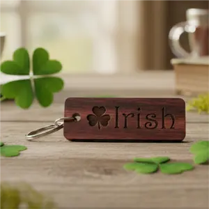 Irish - Solid Oak wooden Keychain with stainless steel hardware