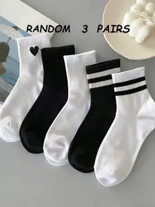3 Pairs Random Cool Style Basic Short Fitted Socks, Casual Fashion Footwear for Daily Wear, Everyday, Comfortable and Stylish Women's Socks, Lady