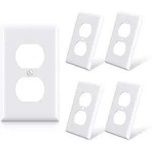 Duplex Receptacle Outlet Covers, 1-Gang Standard Size Wall Plates, Unbreakable Polycarbonate Dual Outlet Faceplates Covers, UL Listed, Color-matched Screws Included (5 Pack, Glossy White)