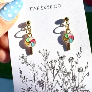 Colorful Lollipop Gold Dangly Earrings