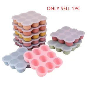 Food Grade Silicone Ice Cube Tray with Lid, Reusable Ice Cubes, Easy Release Nine Grid Mold, Baby Food Storage Box, Home Kitchen Party Use, Ice Molds