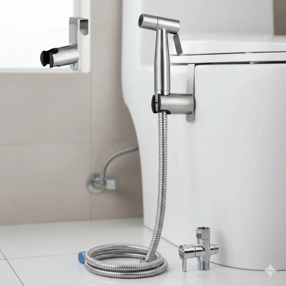 Stainless Steel Bidet Sprayer Kit, Modern Bidet Sprayer, High-Pressure Handheld Bidet Sprayers for Toilet & Bathroom Cleaning, Toilet Bidet Attachment, Easy Install Pet and Personal Hygiene Spray Gun, Durable Comfort Grip Home Sanitary Tool
