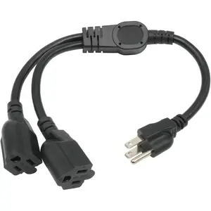 1.5 FT Extension Cord Splitter 1 to 2, 3 Prong Indoor Power Outlet Splitter, 16AWG  Wire Extender Space Saver for Halloween Lights, Christmas Decorations, , Scanner, Black