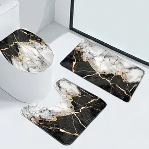 3-Piece set Black-White Marble Gold-Stripe Bath Mat Set – Oriental Ink Luxury, Cloud-Soft Imitation Cashmere & Grip-Safe Base, Instant Spa Vibes!
